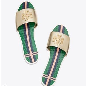 Tory Burch Logo Metallic Jelly Slide